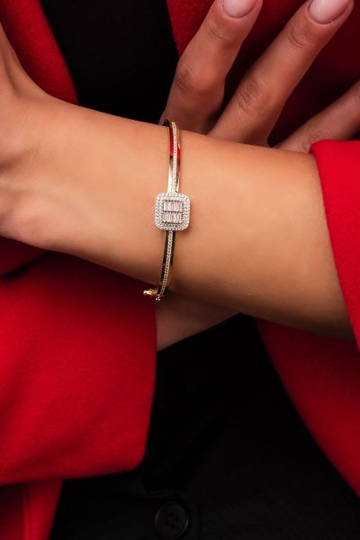 Altın Baget Taşlı Kelepçe Bilezik 8KLPC158 - Altınaşkı