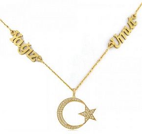 Altın İsimli Ayyıldız Kolye 14KLY2011 - Altınaşkı