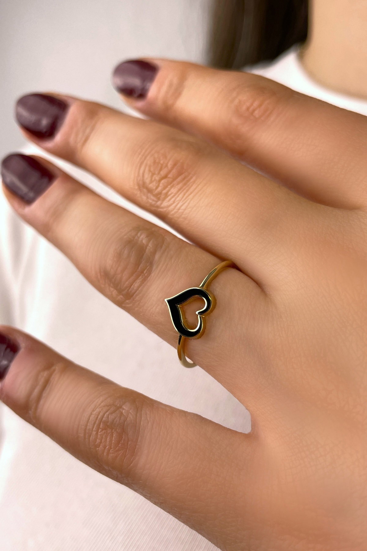 Altınaşkı Siyah Mineli Kalp Altın Yüzük 14YZ9042 - 1