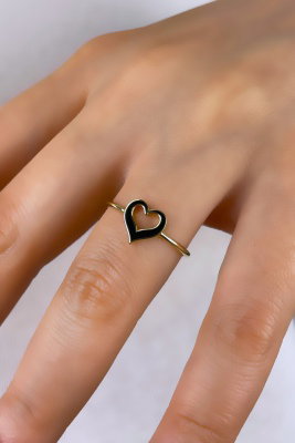 Altınaşkı Siyah Mineli Kalp Altın Yüzük 14YZ9042 - 2