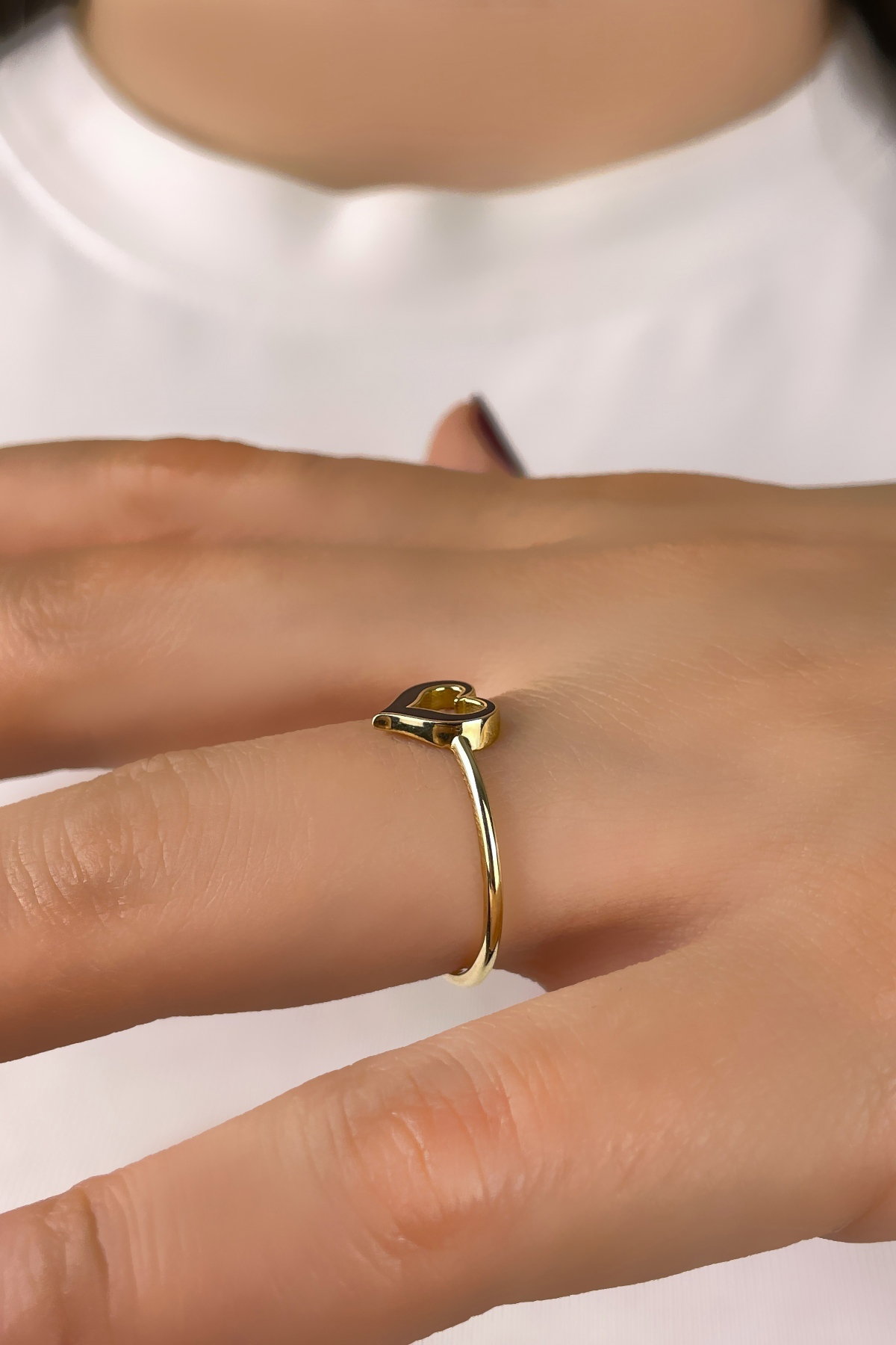 Altınaşkı Siyah Mineli Kalp Altın Yüzük 14YZ9042 - 3