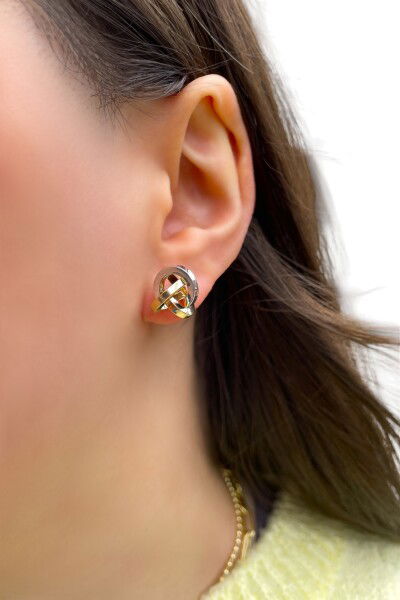 Aşk Düğümü Çift Renkli Altın Küpe 14KP2717 - Altınaşkı