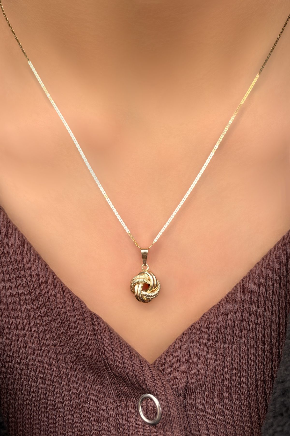 Aşk Düğümü Parlak Zincirli Altın Kolye 14KLY5778 - 2