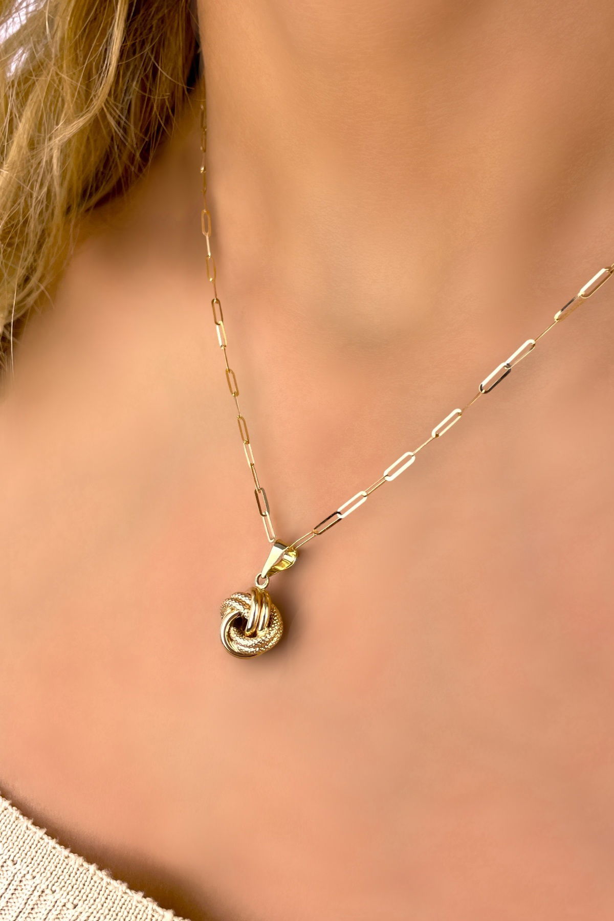 Ataş Zincirli Aşk Düğümü Altın Kolye 14KLY9076 - 1