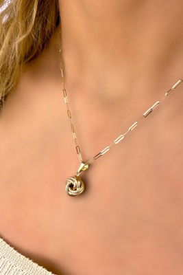 Ataş Zincirli Aşk Düğümü Altın Kolye 14KLY9076 - 1