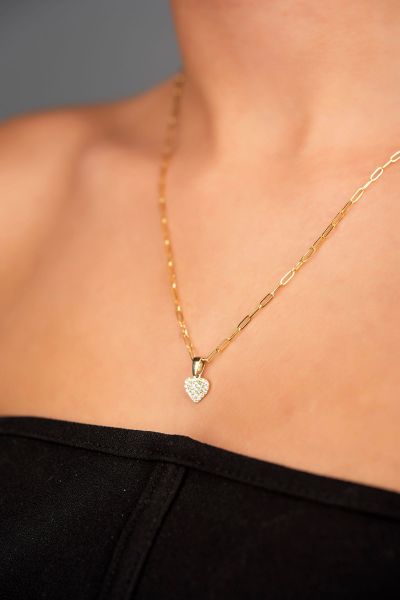 Ataş Zincirli Kalp Altın Kolye 14KLY3081 - Altınaşkı