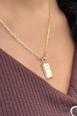 Ataş Zincirli Taşlı Külçe Altın Kolye 14KLY5777 - 1