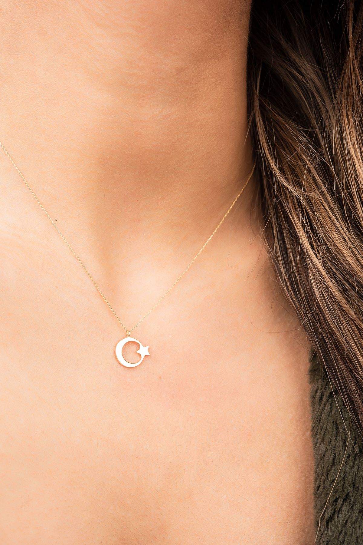 Ay Yıldız Hayalet Altın Kolye 8KLY792 - 2