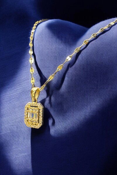 Aynalı Baget Altın Kolye 14KLY3757 - Altınaşkı