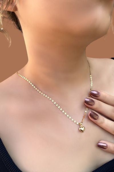 Aynalı Zincir Kalp Altın Kolye 14KLY6281 - Altınaşkı
