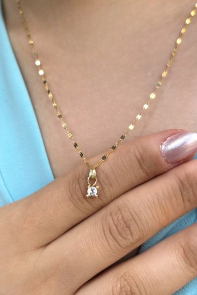 Aynalı Zincir Tektaş Altın Kolye 14KLY8754 - Altınaşkı