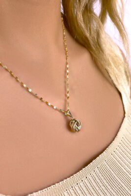 Aynalı Zincirli Aşk Düğümü Altın Kolye 14KLY5423 - 1