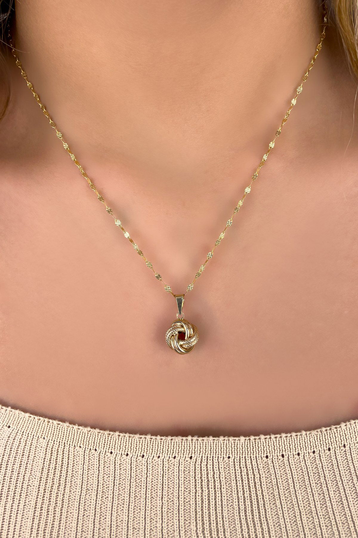 Aynalı Zincirli Aşk Düğümü Altın Kolye 14KLY5423 - 2