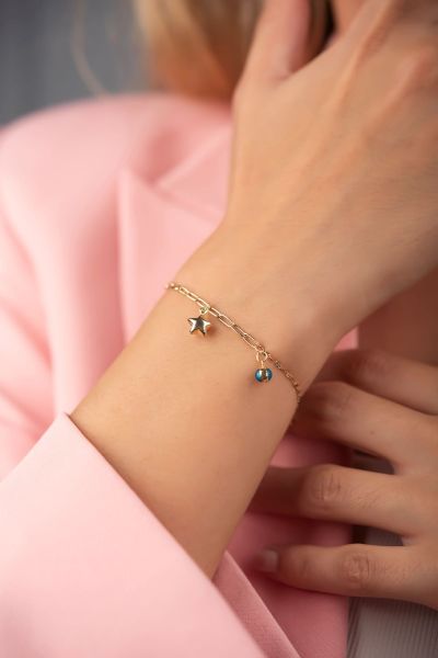 Aynalı Zincirli Ataşlı Yıldız Altın Bileklık 14KNY4553 - Altınaşkı