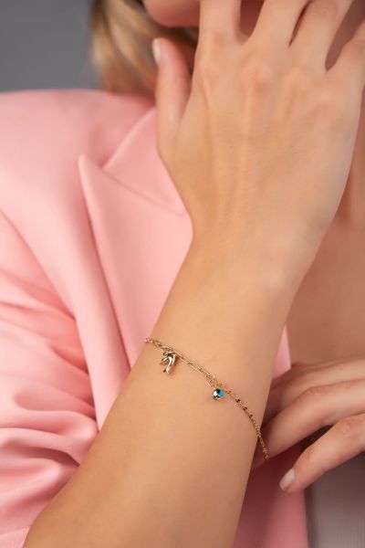 Aynalı Zincirli Ataşlı Yunus Altın Bileklık 14KNY4552 - Altınaşkı