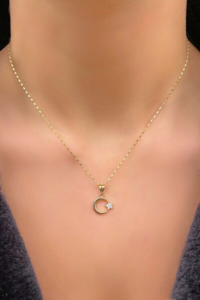 Aynalı Zincirli Ayyıldız Altın Kolye 14KLY4756 - Altınaşkı