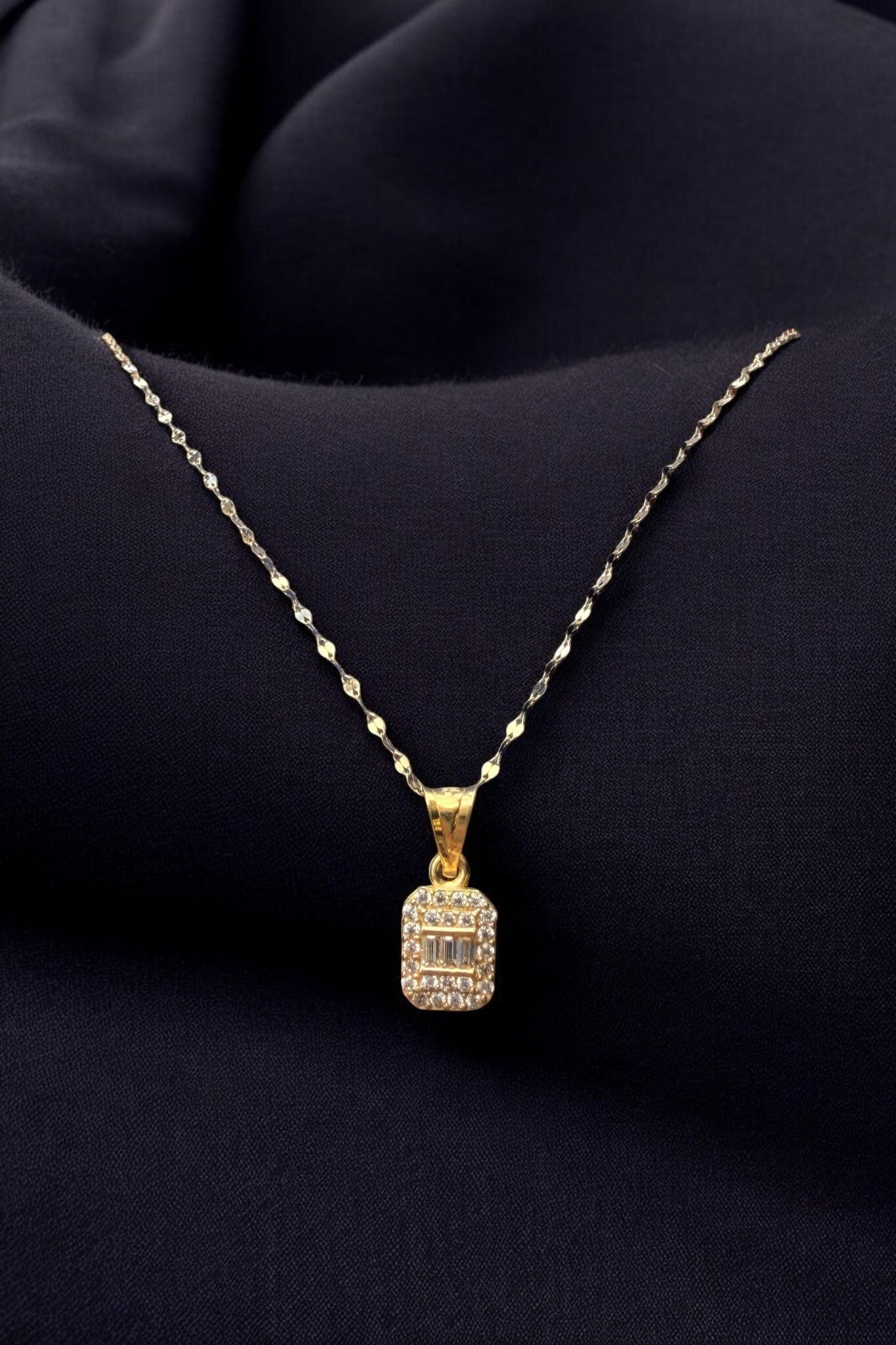 Aynalı Zincirli Baget Altın Kolye 14KLY5678 - 1