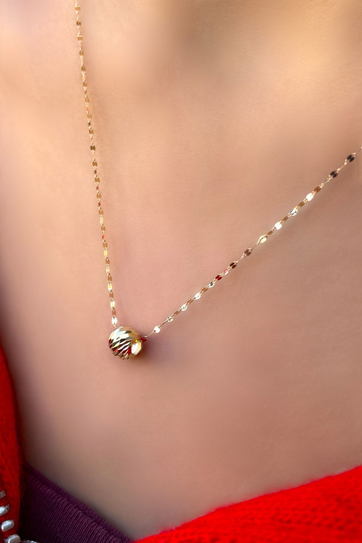 Aynalı Zincirli Dorika Altın Kolye 14KLY440 - 1