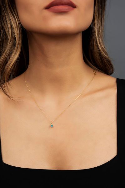 Aynalı Zincirli Göz Boncuklu Altın Kolye 14KLY0012 - Altınaşkı