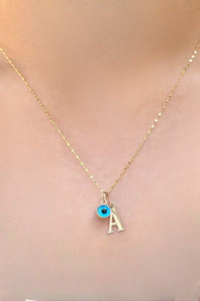 Aynalı Zincirli Harf Altın Kolye 14KLY5856 - Altınaşkı