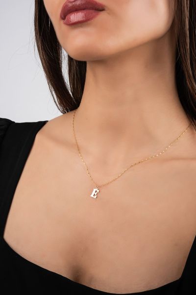 Aynalı Zincirli Harfli Altın Kolye 14KLY3014 - Altınaşkı