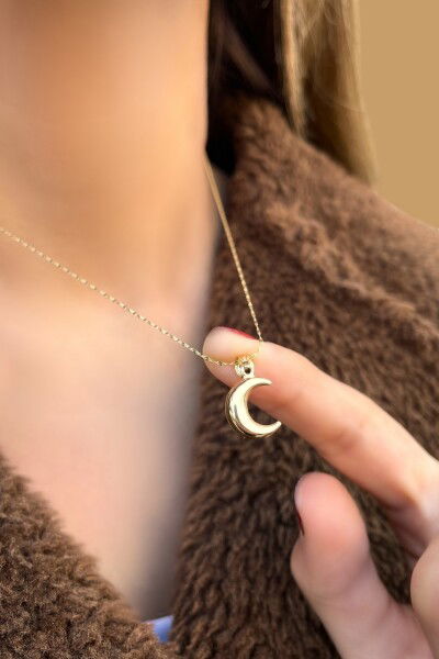 Aynalı Zincirli Hilal Altın Kolye 14KLY3062 - Altınaşkı