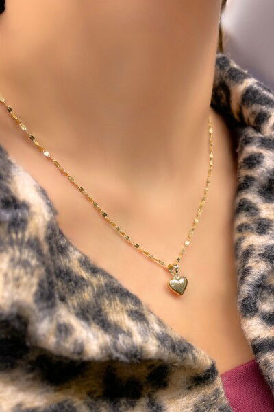 Aynalı Zincirli Kalp Altın Kolye 14KLY3034 - Altınaşkı