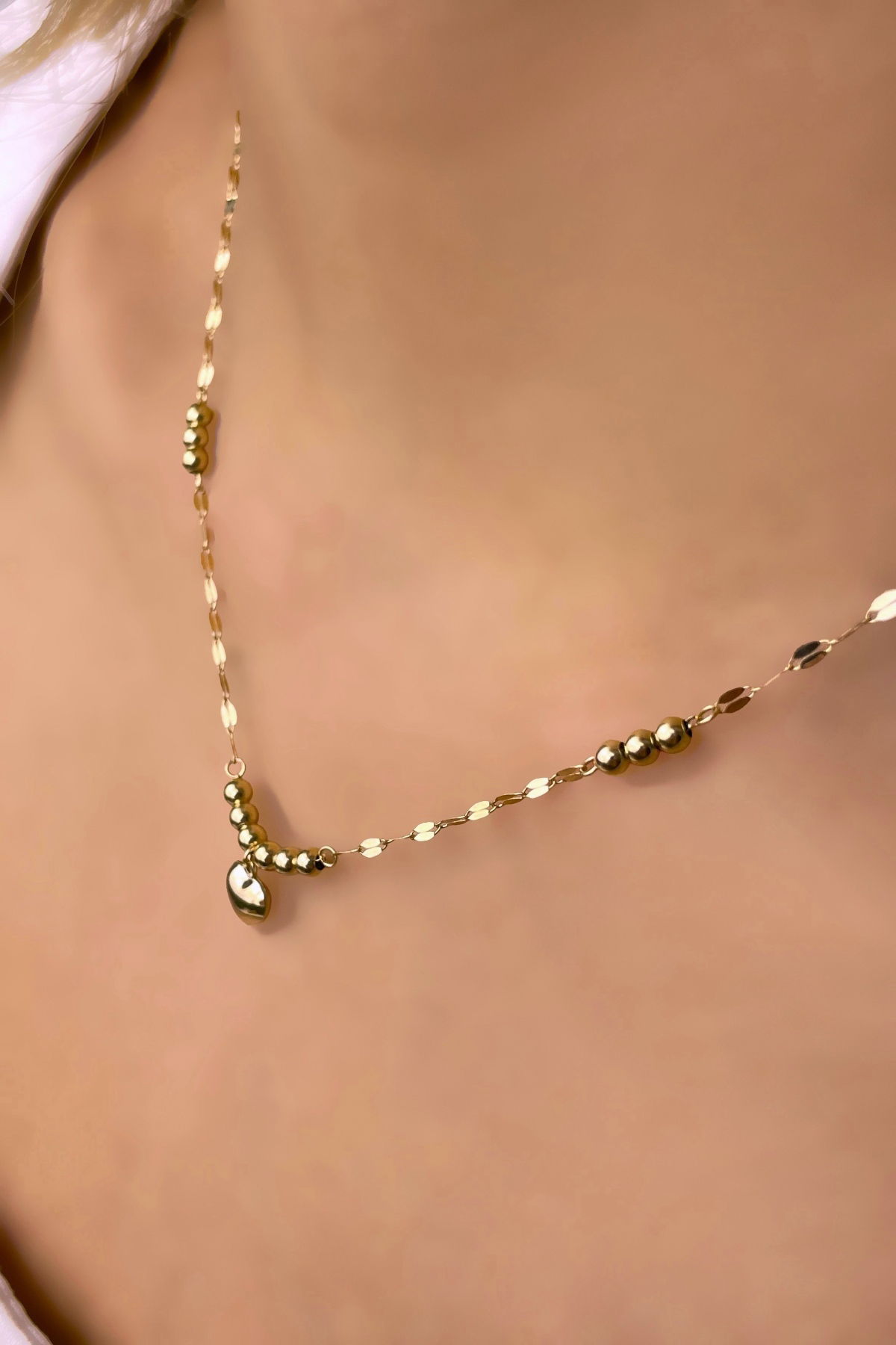 Aynalı Zincirli Kalp Altın Kolye 14KLY9340 - 2