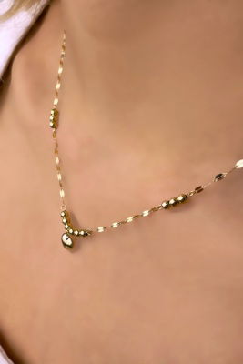 Aynalı Zincirli Kalp Altın Kolye 14KLY9340 - 2