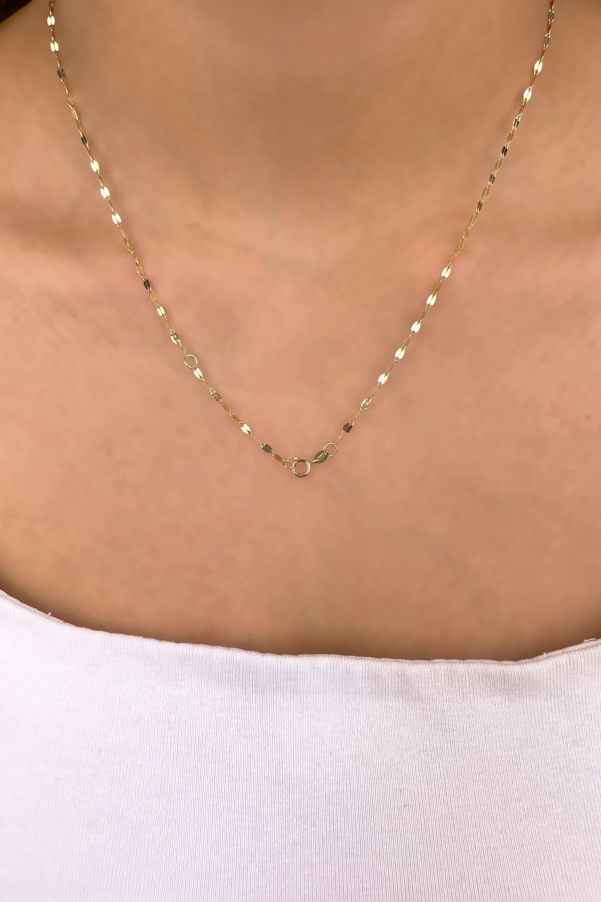 Aynalı Zincirli Kalp Altın Kolye 14KLY9340 - 3