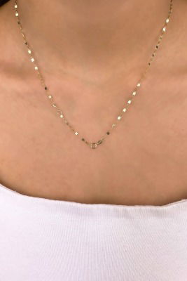 Aynalı Zincirli Kalp Altın Kolye 14KLY9340 - 3