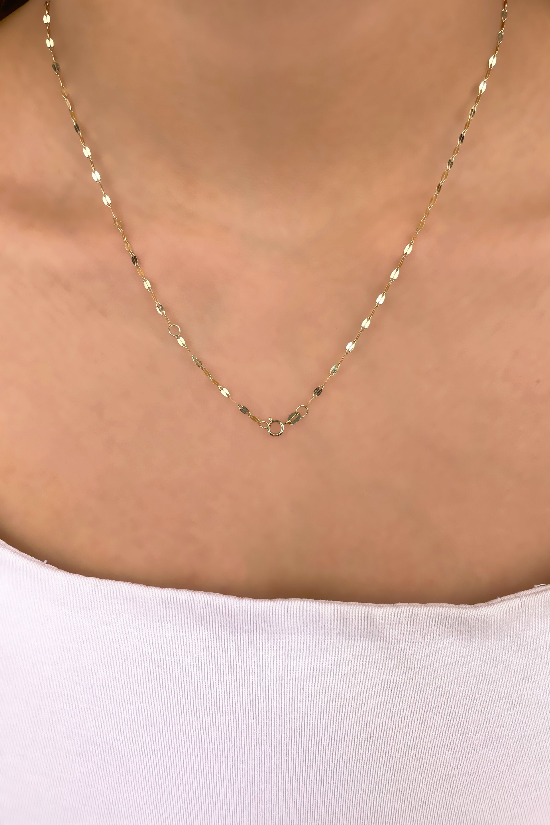 Aynalı Zincirli Kalp Altın Kolye 14KLY976 - 3