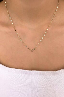 Aynalı Zincirli Kalp Altın Kolye 14KLY976 - 3