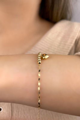 Aynalı Zincirli Kalpli Altın Bileklik 14KNY883 - 2