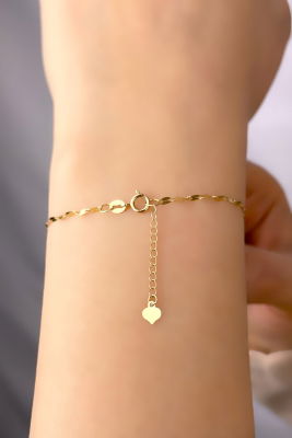 Aynalı Zincirli Kalpli Altın Bileklik 14KNY883 - 3