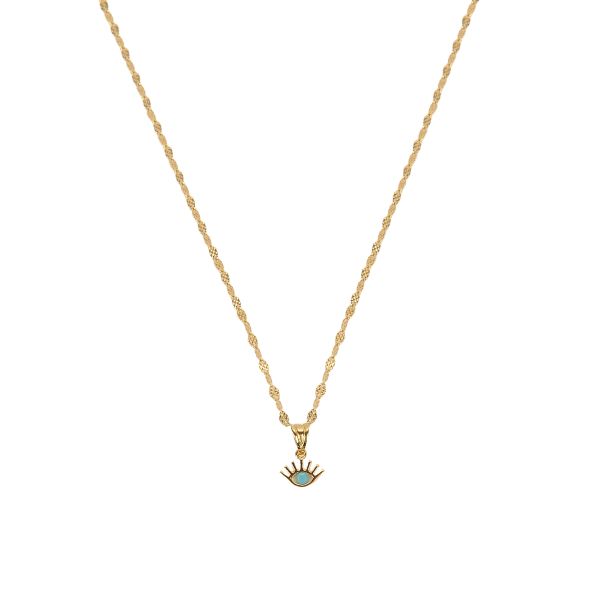 Aynalı Zincirli Kİrpikli Altın Kolye 14KLY3977 - Altınaşkı