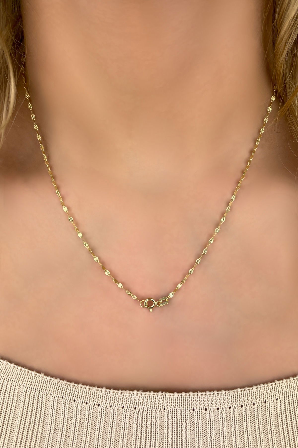 Aynalı Zincirli Külçe Altın Kolye 14KLY5644 - 3