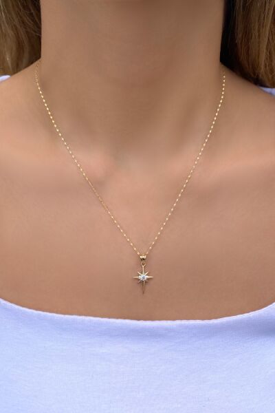 Aynalı Zincirli Kuzey Yıldızı Altın Kolye 14KLY5560 - Altınaşkı