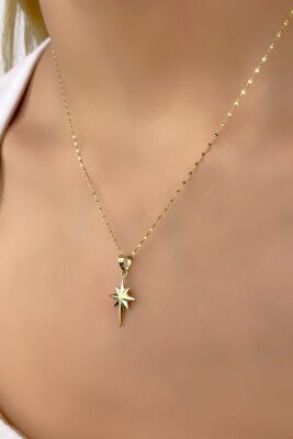 Aynalı Zincirli Kuzey Yıldızı Altın Kolye 14KLY4785 - 1