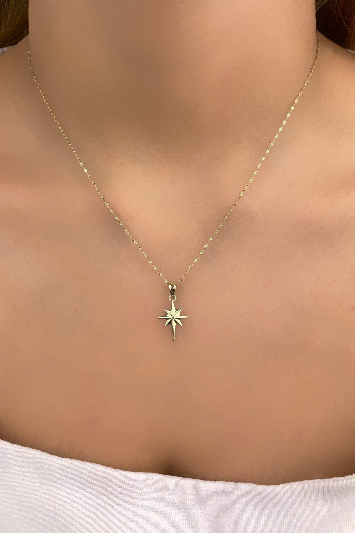 Aynalı Zincirli Kuzey Yıldızı Altın Kolye 14KLY4785 - 2