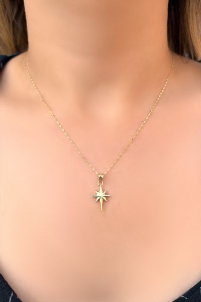 Aynalı Zincirli Kuzey Yıldızı Altın Kolye 14KLY921 - Altınaşkı