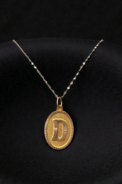 Aynalı Zincirli Nostaljik Harf Altın Kolye 14KLY442 - Altınaşkı