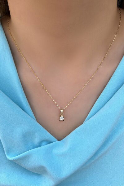 Aynalı Zincirli Tektaş Altın Kolye 14KLY3015 - Altınaşkı