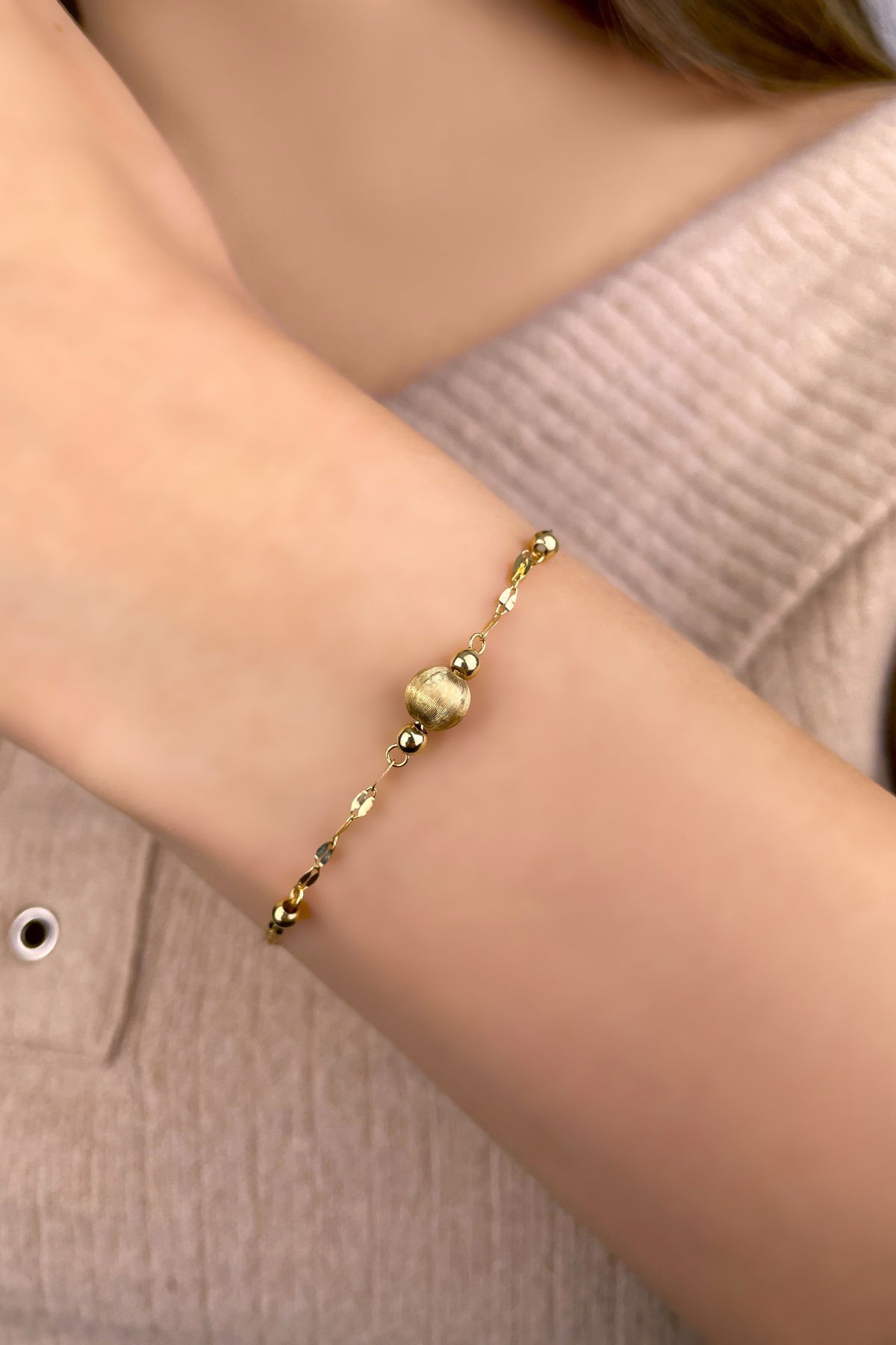 Aynalı Zincirli Toplu Altın Bileklik 14KNY892 - 1