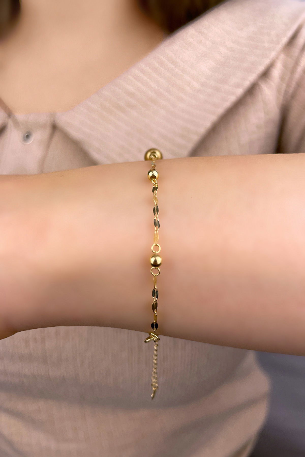 Aynalı Zincirli Toplu Altın Bileklik 14KNY892 - 2