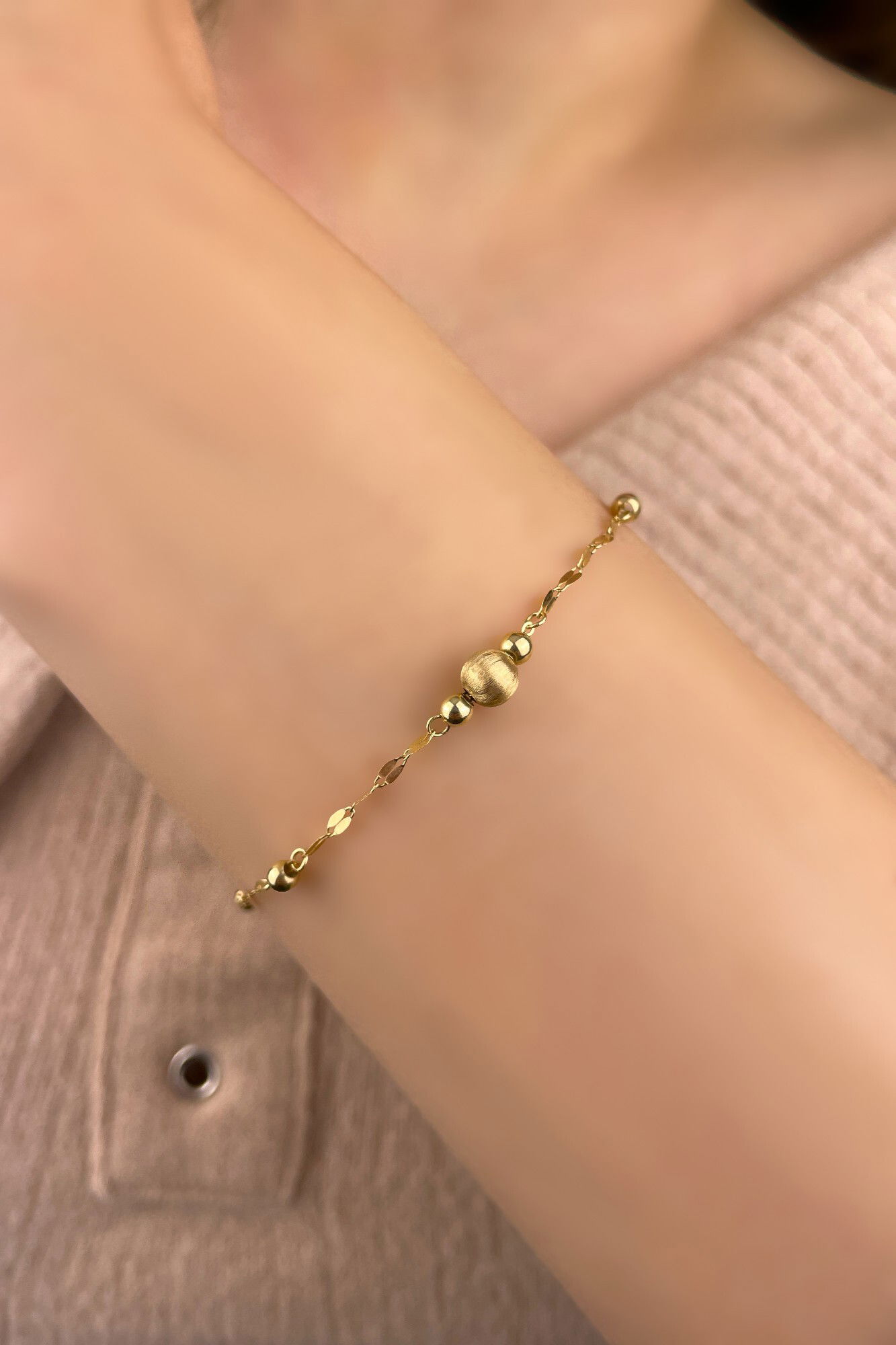 Aynalı Zincirli Toplu Altın Bileklik 14KNY901 - 1