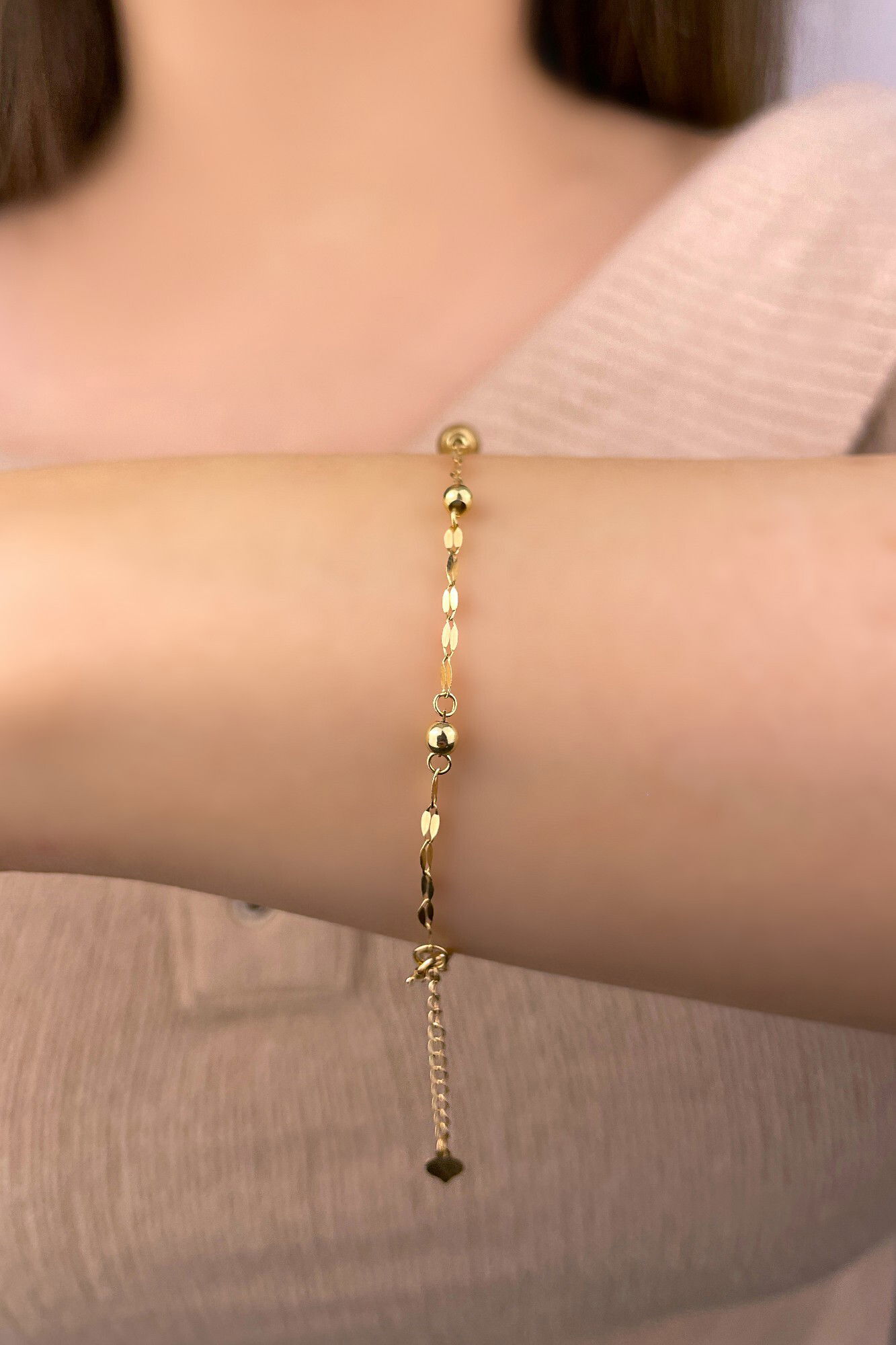 Aynalı Zincirli Toplu Altın Bileklik 14KNY901 - 2