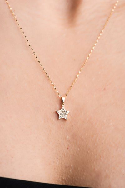 Aynalı Zincirli Yıldız Altın Kolye 14KLY5578 - Altınaşkı