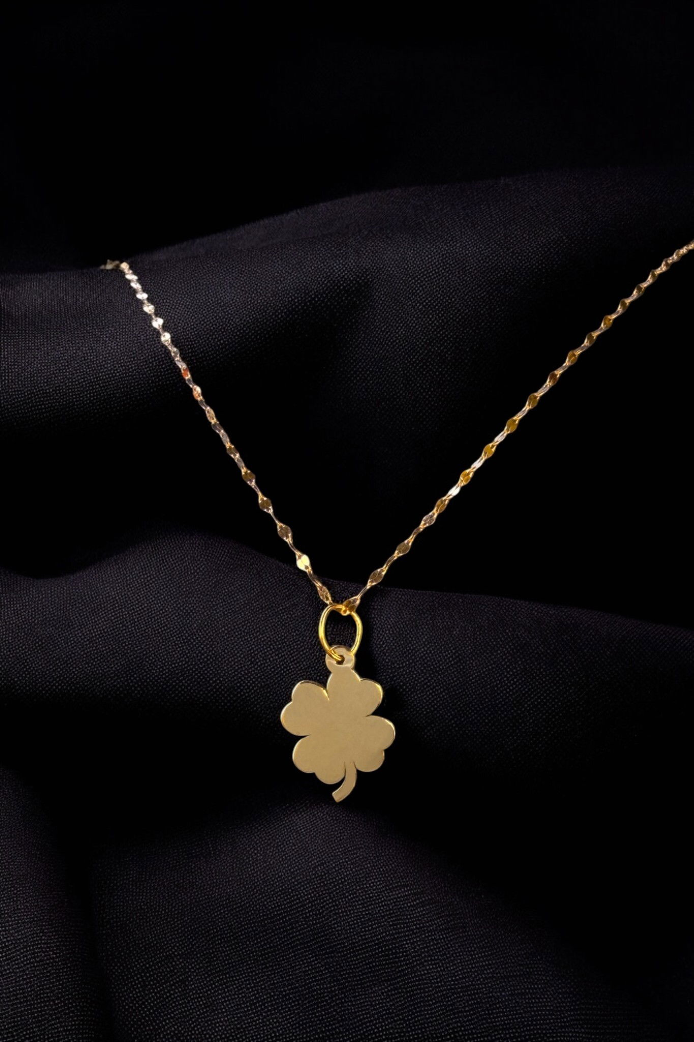 Aynalı Zincirli Yonca Altın Kolye 14KLY1089 - 1