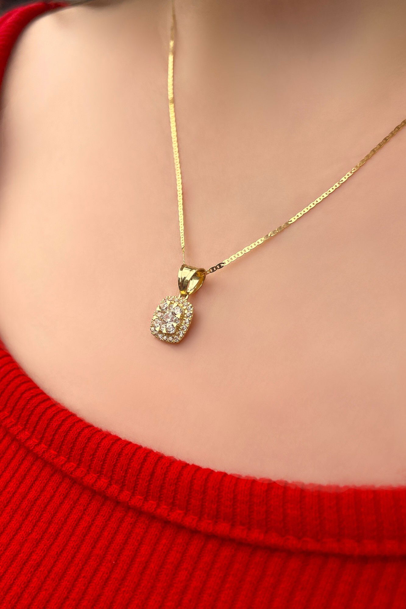 Baget Parlak Altın Zincir Kolye 14KLY7808 - 1